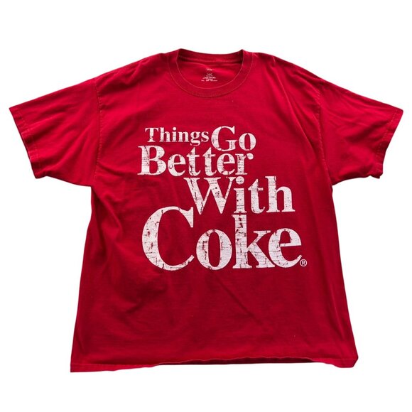 Vintage Booke T-Shirt XL Red "Things Go Better With Coke" Cotton Tagless - Picture 1 of 7